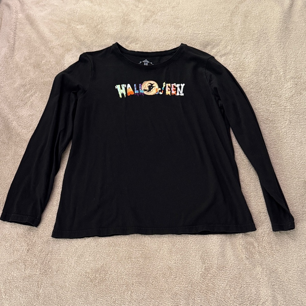 HALLOWEEN BOUTIQUE DESIGNS XL 16-18 BLACK EMBELLISHED WITCH L/S SHIRT KNIT TOP